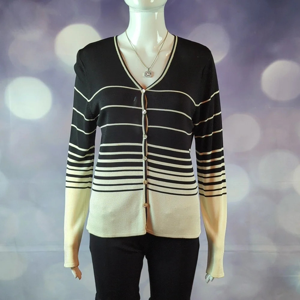 Valerie Stevens Vintage Long Sleeve Button Down Striped Cardigan sz M